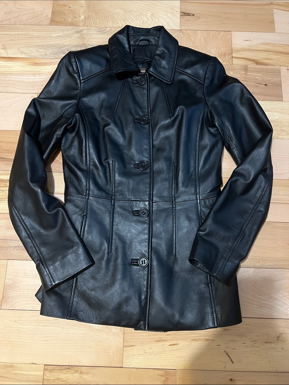 Danier Black Leather Button-Front Jacket